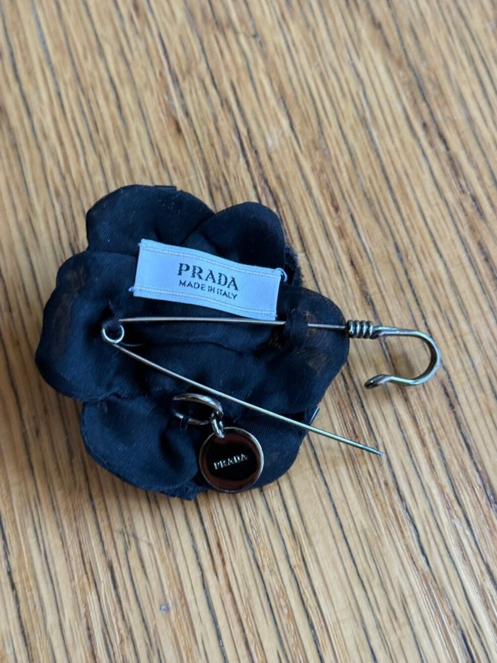 Prada Black Beaded Fabric Flower Brooch Pin, EUC - Picture 4 of 5